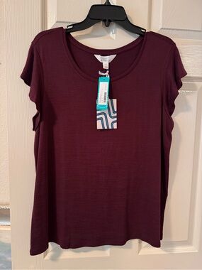 NWT Market & Spruce Wine Short-Sleeve Women's Top, XL